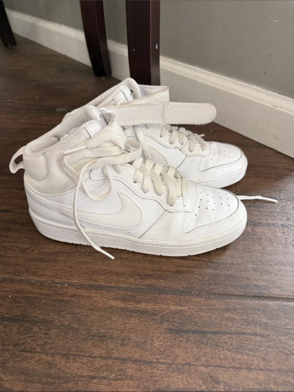 Nike Kids White High-Top Lace & Strap Sneakers